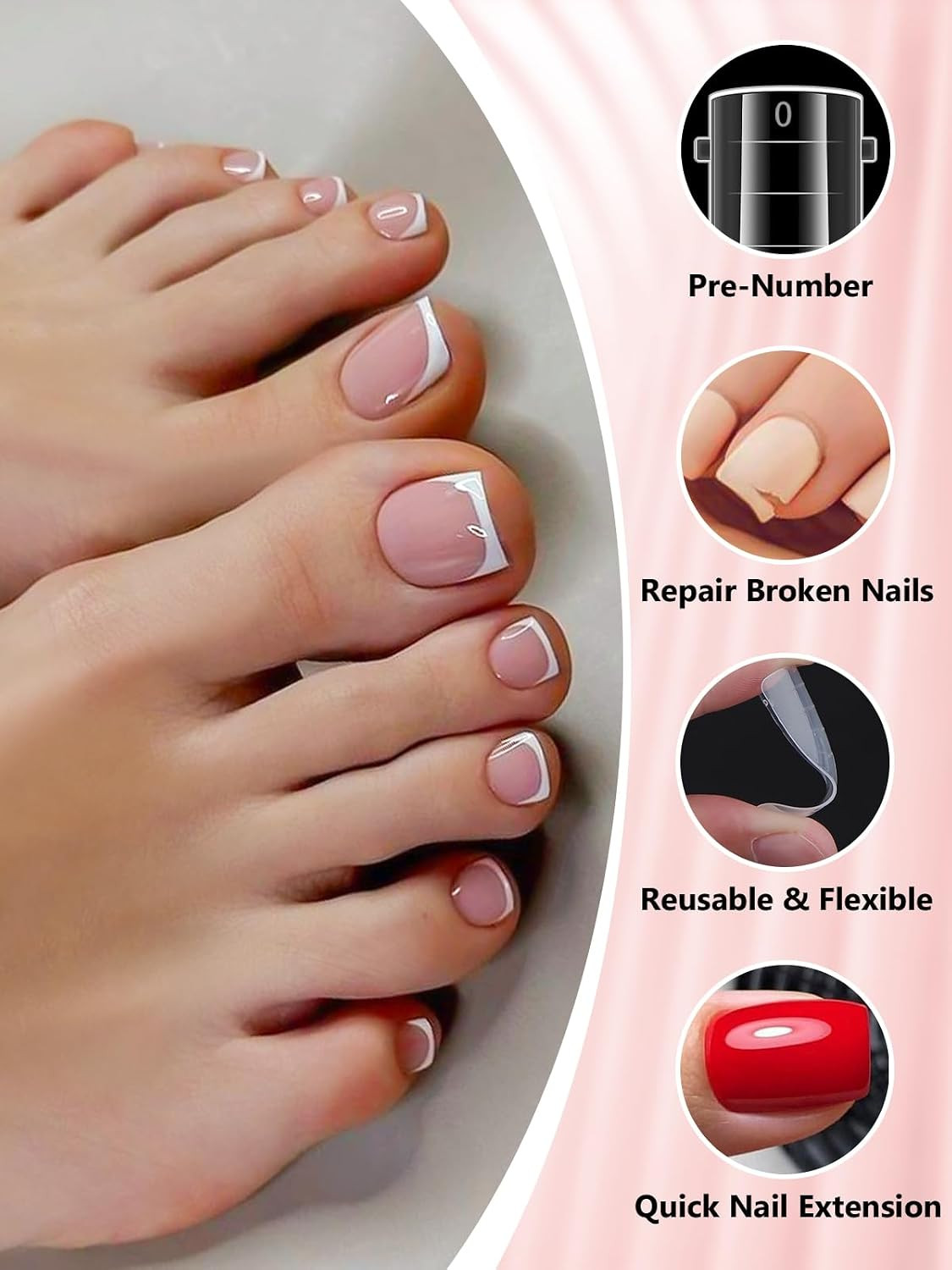 240 Pcs Poly Gel Toe Nail Form Kit – Reusable Dual Toe Molds | Acrylic Extensio