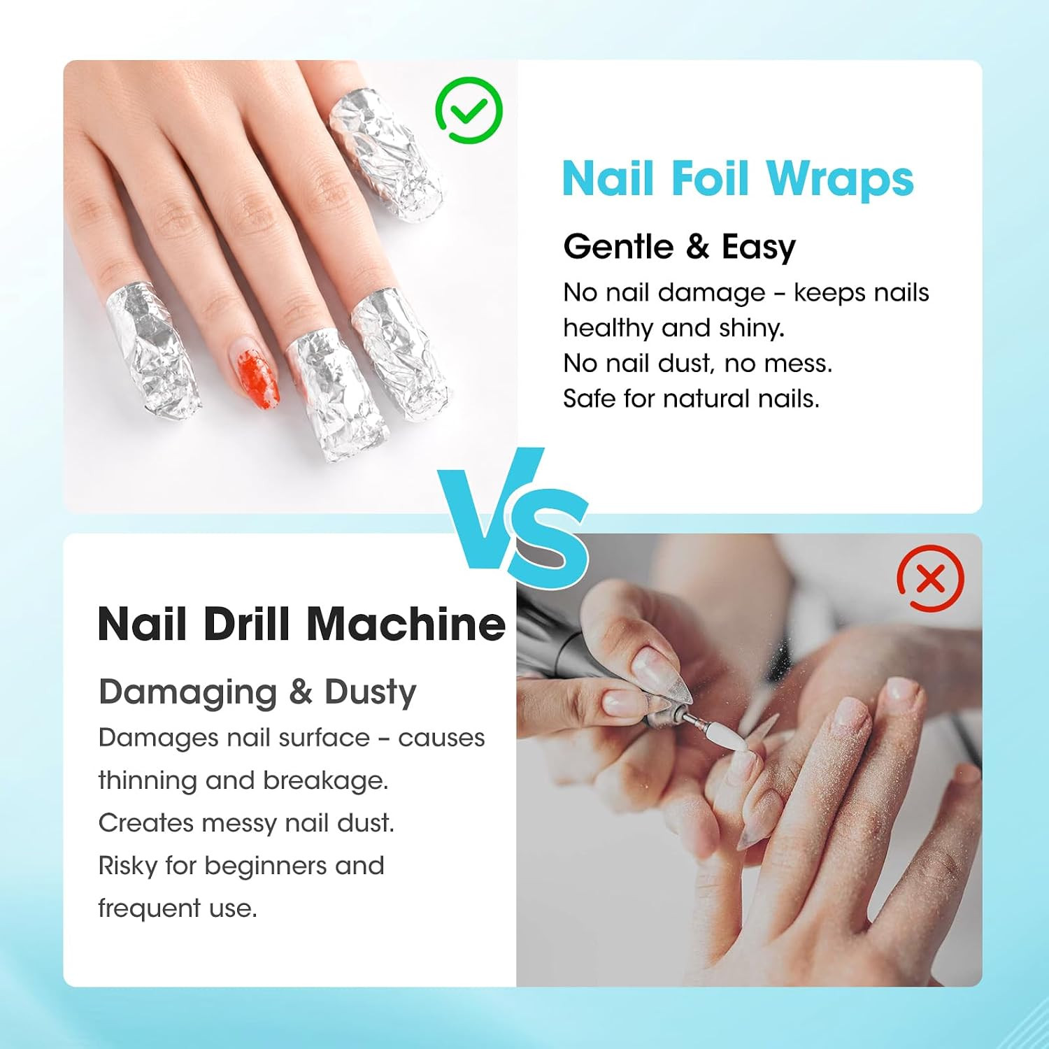 Nail Polish Remover Foil Wraps, 300PCS Aluminium Nail Foil with Tools, Soak off