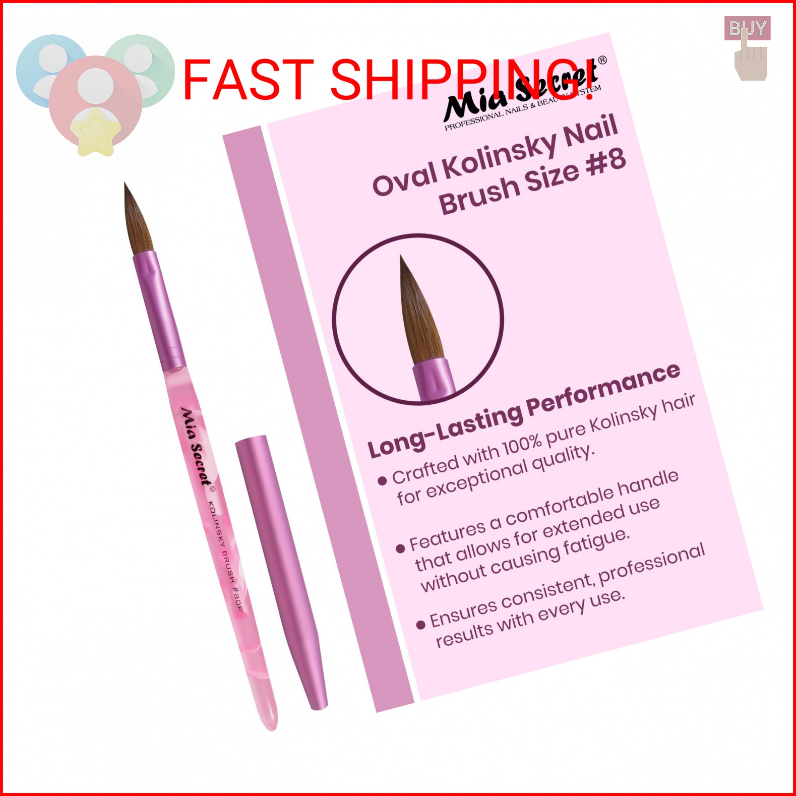Mia Secret Oval Kolinsky Nail Brush Size #8