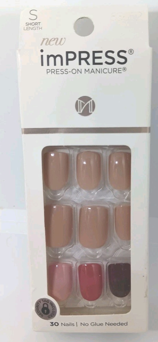 Kiss impress color nail SET No Glue Mani 30 Nails short length new before sunset