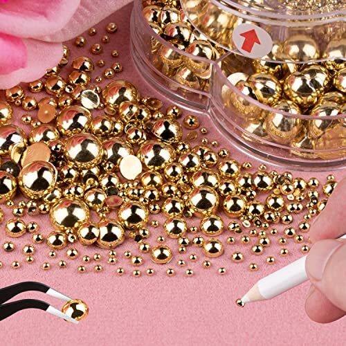Nail Art Flat Back Half Round Pearl Kits 11, 1 Box of 5600 Pcs 11-5600pcs gold
