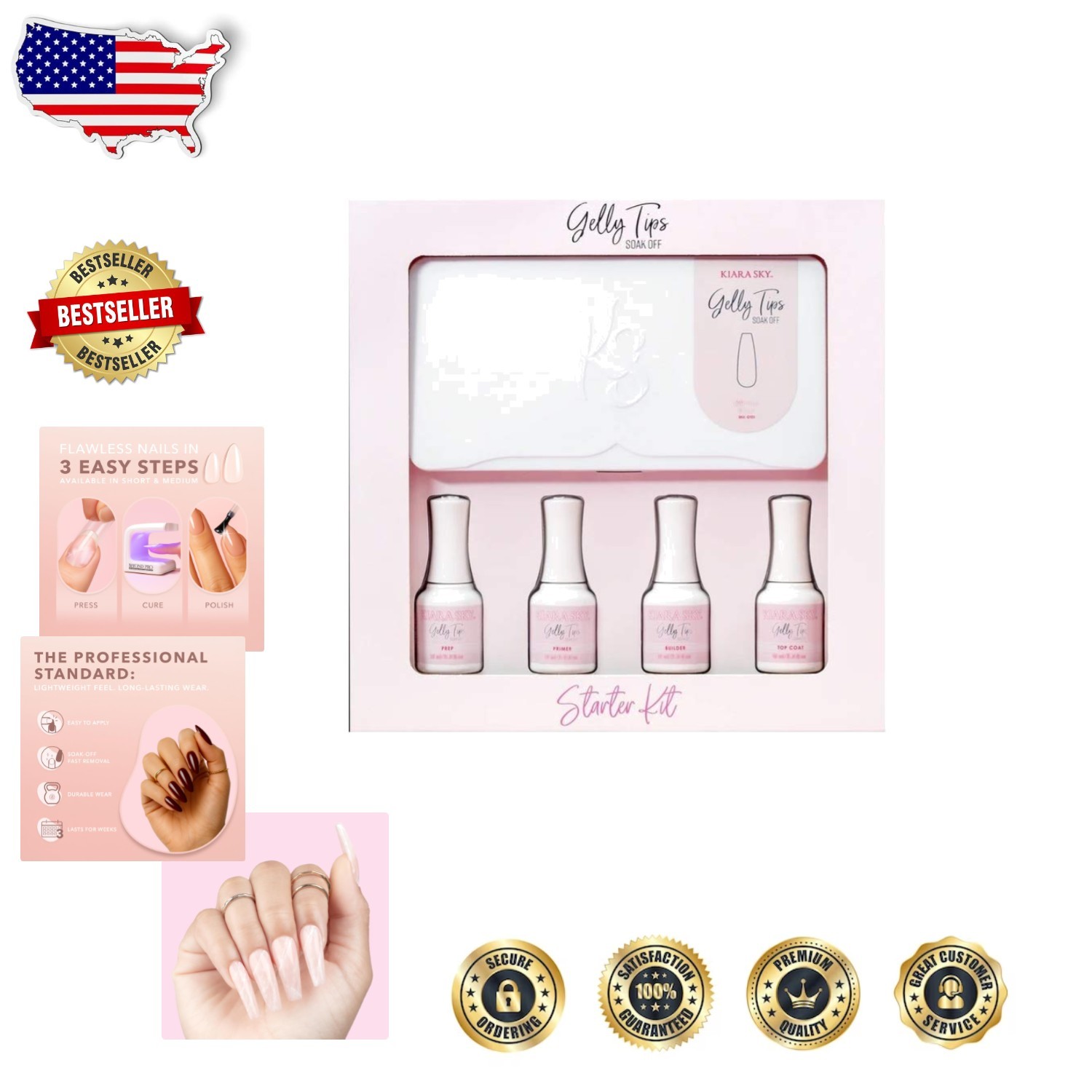 Gelly Tips Starter Kit Long Coffin 500pc Glossy No Lamp Builder Gel