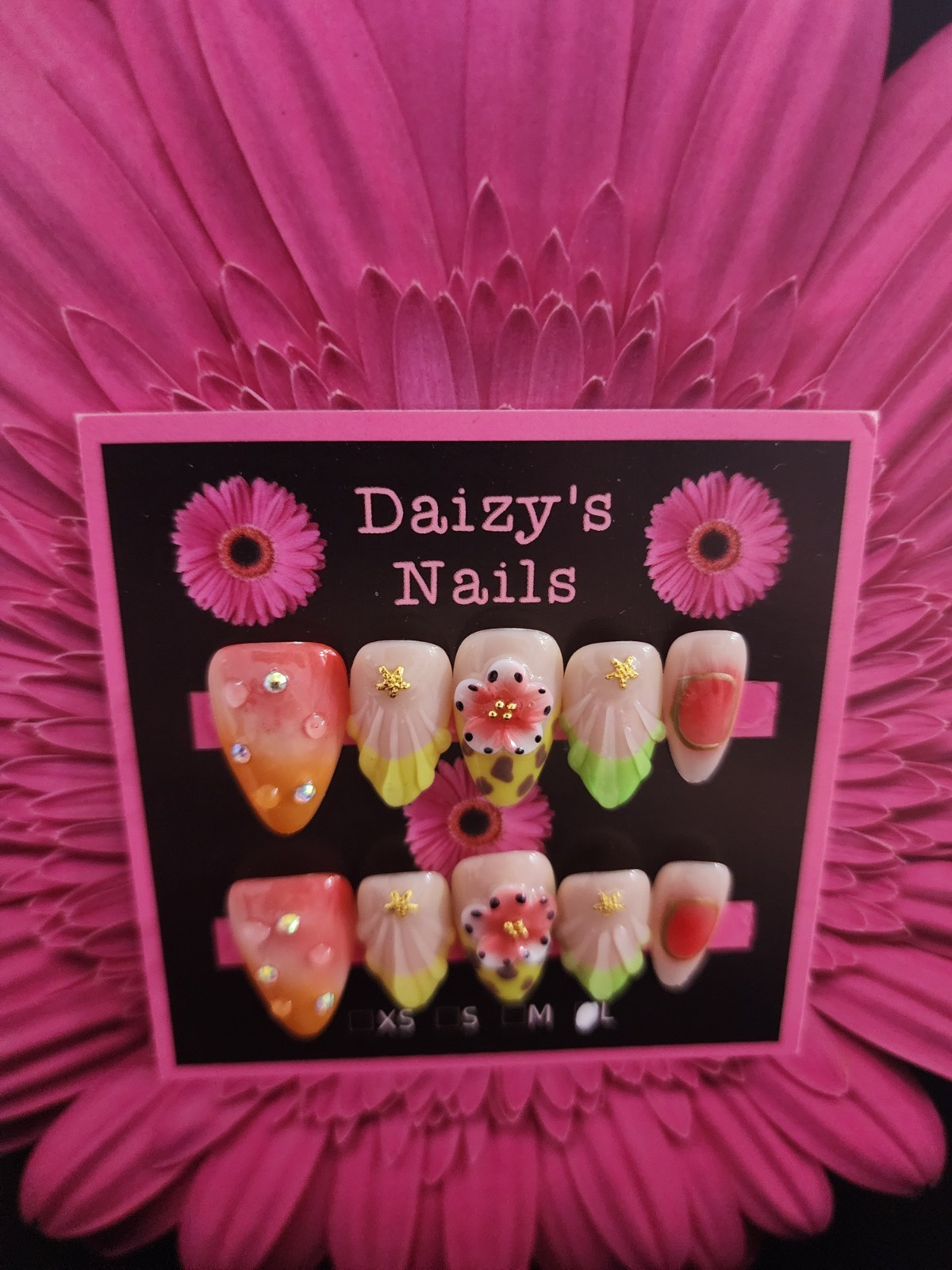 Large Size Green Tropical Neon Press-on Nail Set Handmade Almond 2.0 Cm Length