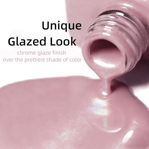 KQueenest Chrome Pastel Light Pink Press On Nails, 30 Pcs Almond Fake Nails