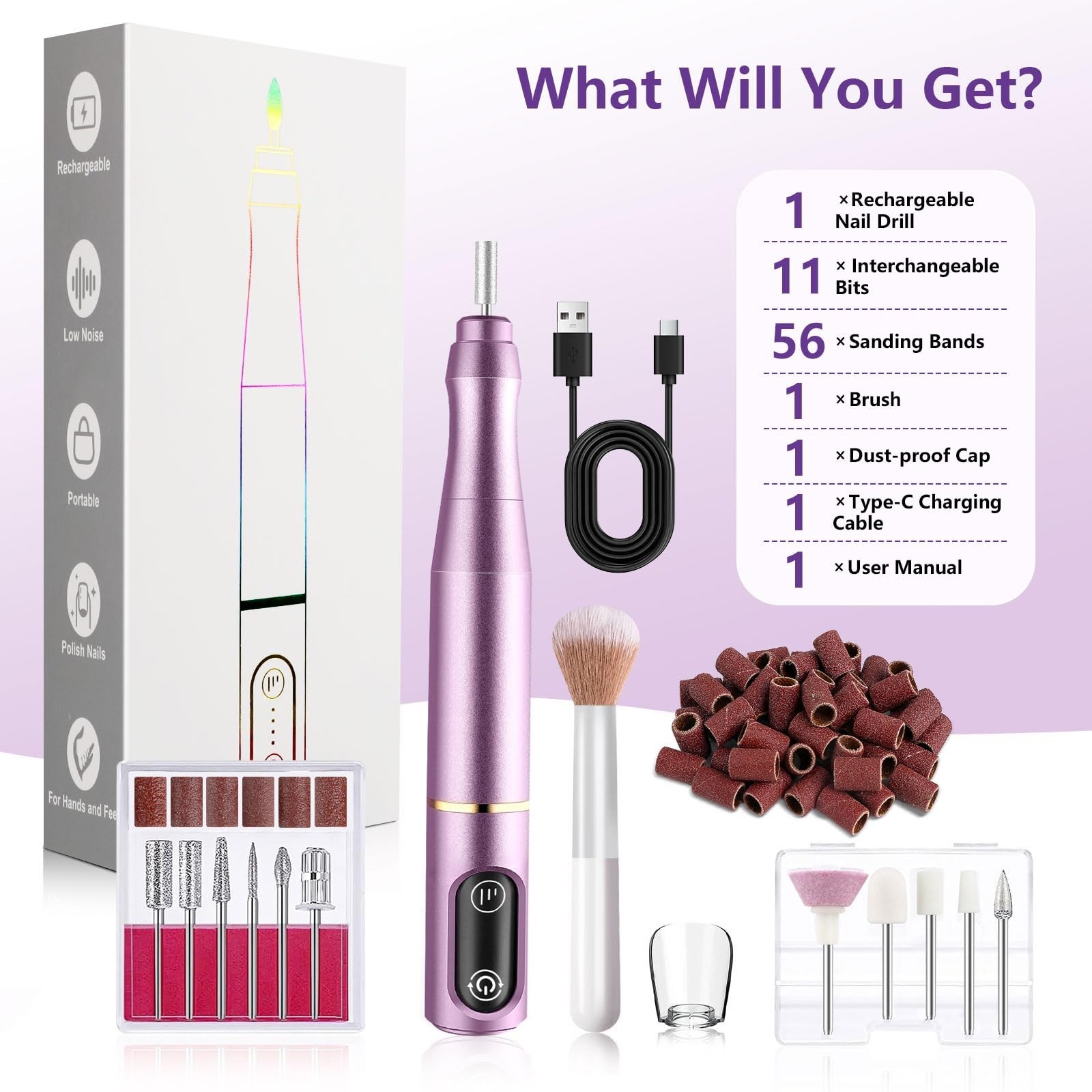 Cordless Nail Drill Electric Nail File Kit, Rechargeable Efile Set, Portable …