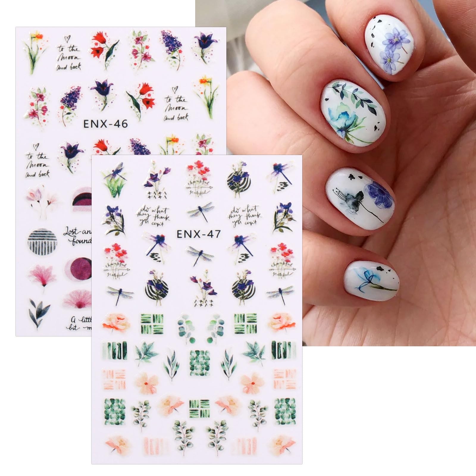 JMEOWIO 12 Sheets Flower Nail Art Stickers Decals Self-Adhesive Pegatinas…