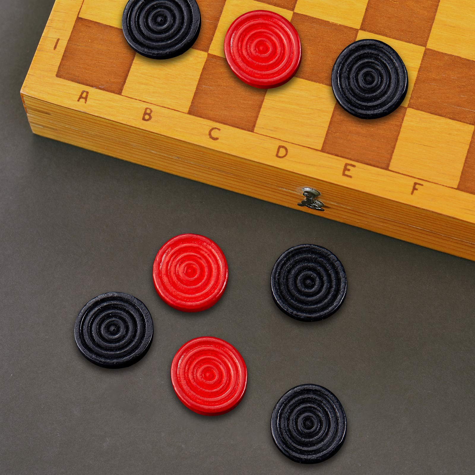 24 Pieces Wooden Checkers 1.06 Inch inches, Red and Black