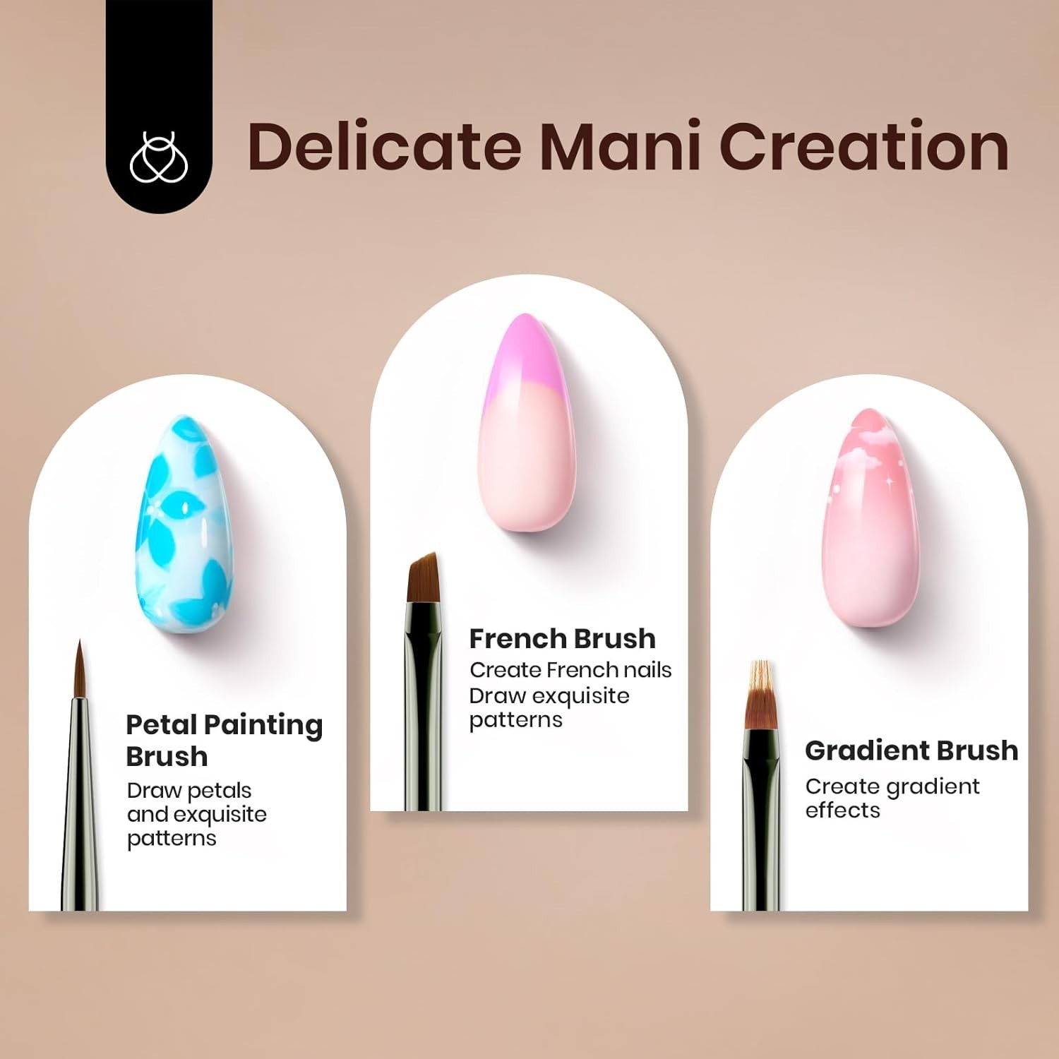 Nail Art Brushes, 6 Pcs Fingernail Art Design Pens, Nail Art Tools, Wood Alloy H