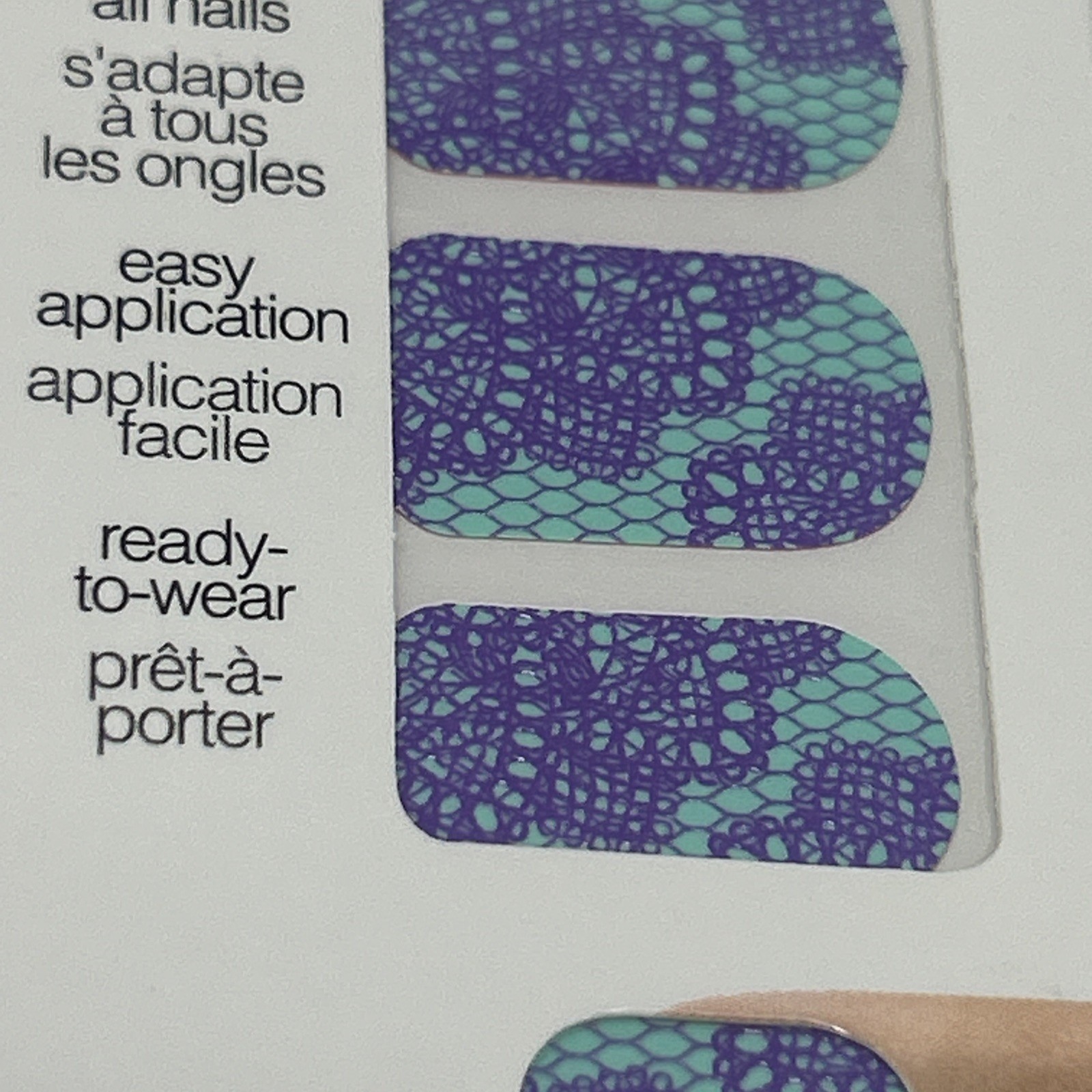 NEW Fing’rs Nail Makeup Nail Art Stickers Turquoise & Purple Lace #32902