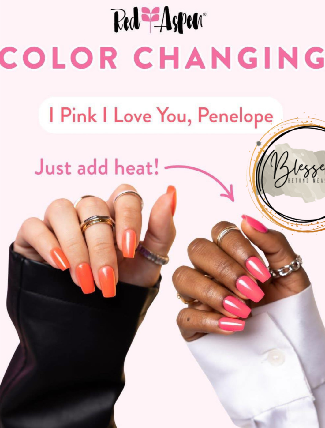 Red Aspen Press On Nails~I Pink I Love You, Penelope~Color Changing ~Coffin