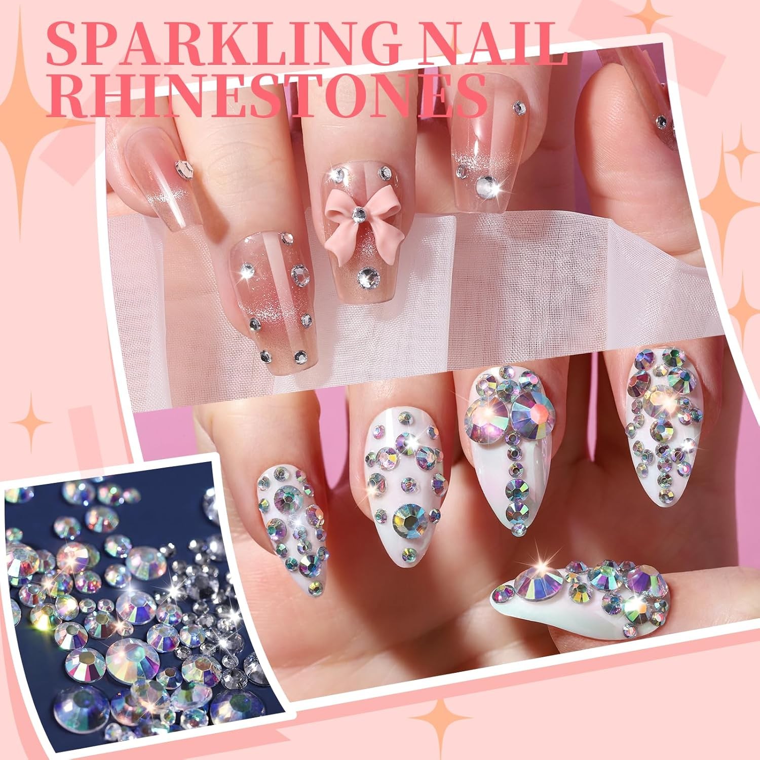 Nail Charms Gems Kit Rhinestones Pearls Bows Flowers 3D Nail Art Decoration Set