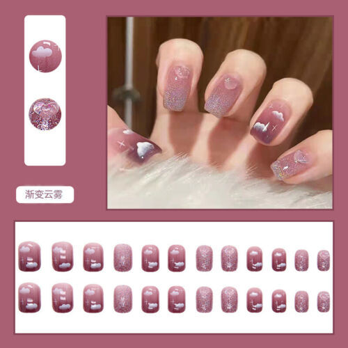 24pcs/set Short Fake Nails for Women Girls Press on False Nail Art Reusable