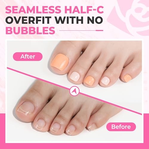 Toe Nail Tips Half-Cover Squavol 510 Pcs, 15 Sizes Pre-filed Toe Short Squoval
