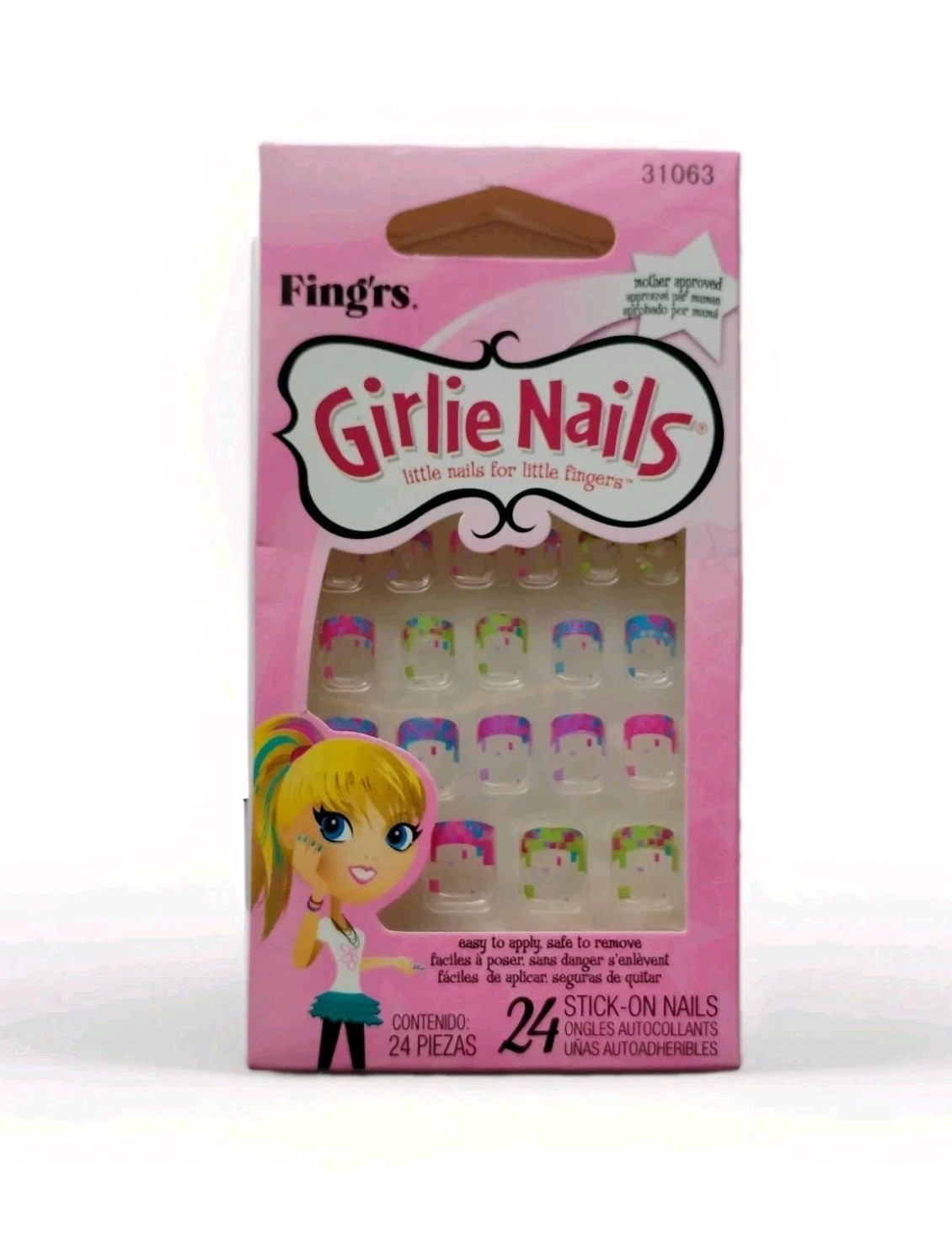 Fingrs Girlie Nails 31063 Clear Pixel Square Design Kid Press On Stick On Nail