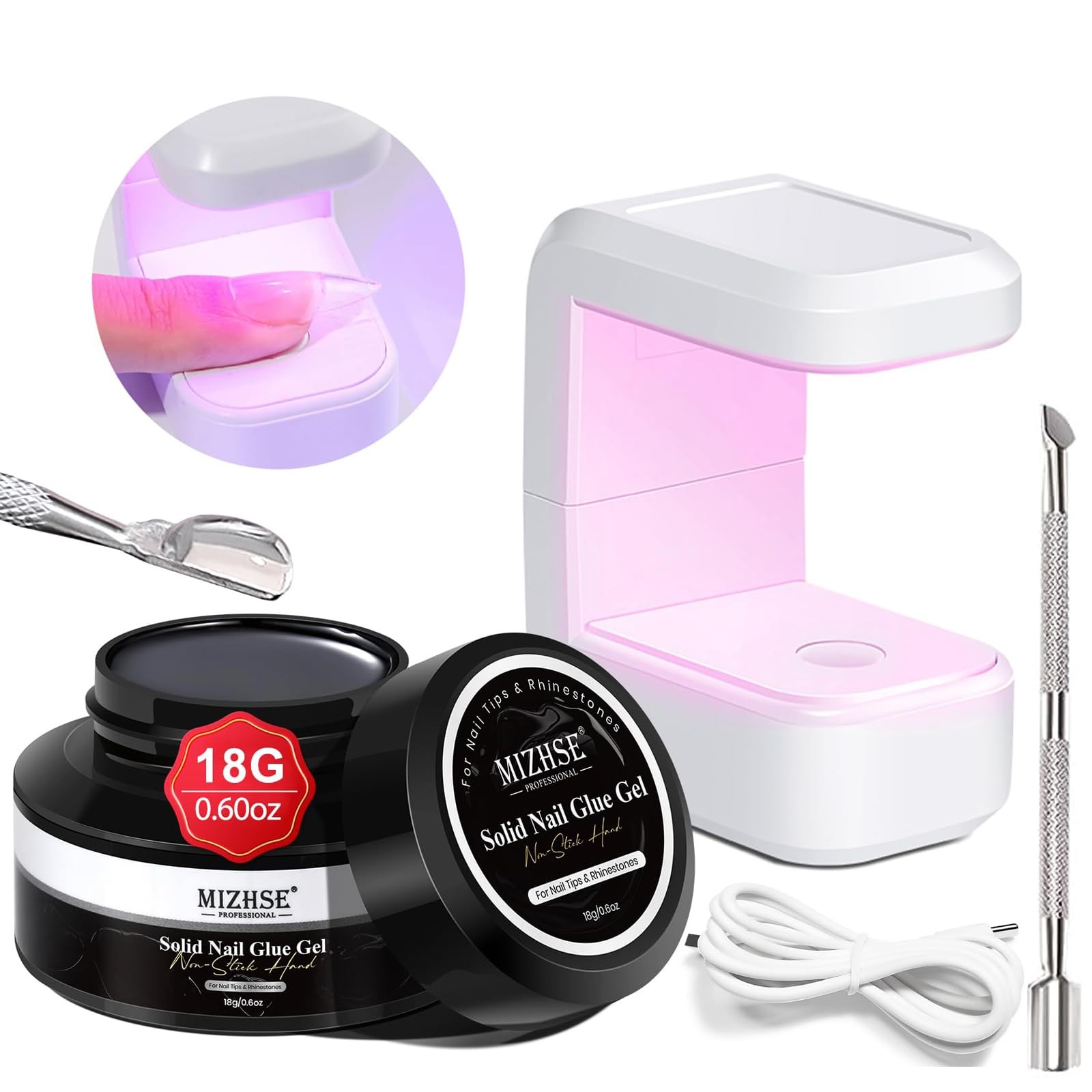 Solid Nail Glue, 18g Solid U V Gel Nail Glue Gel for Nails and Mini Light LED…