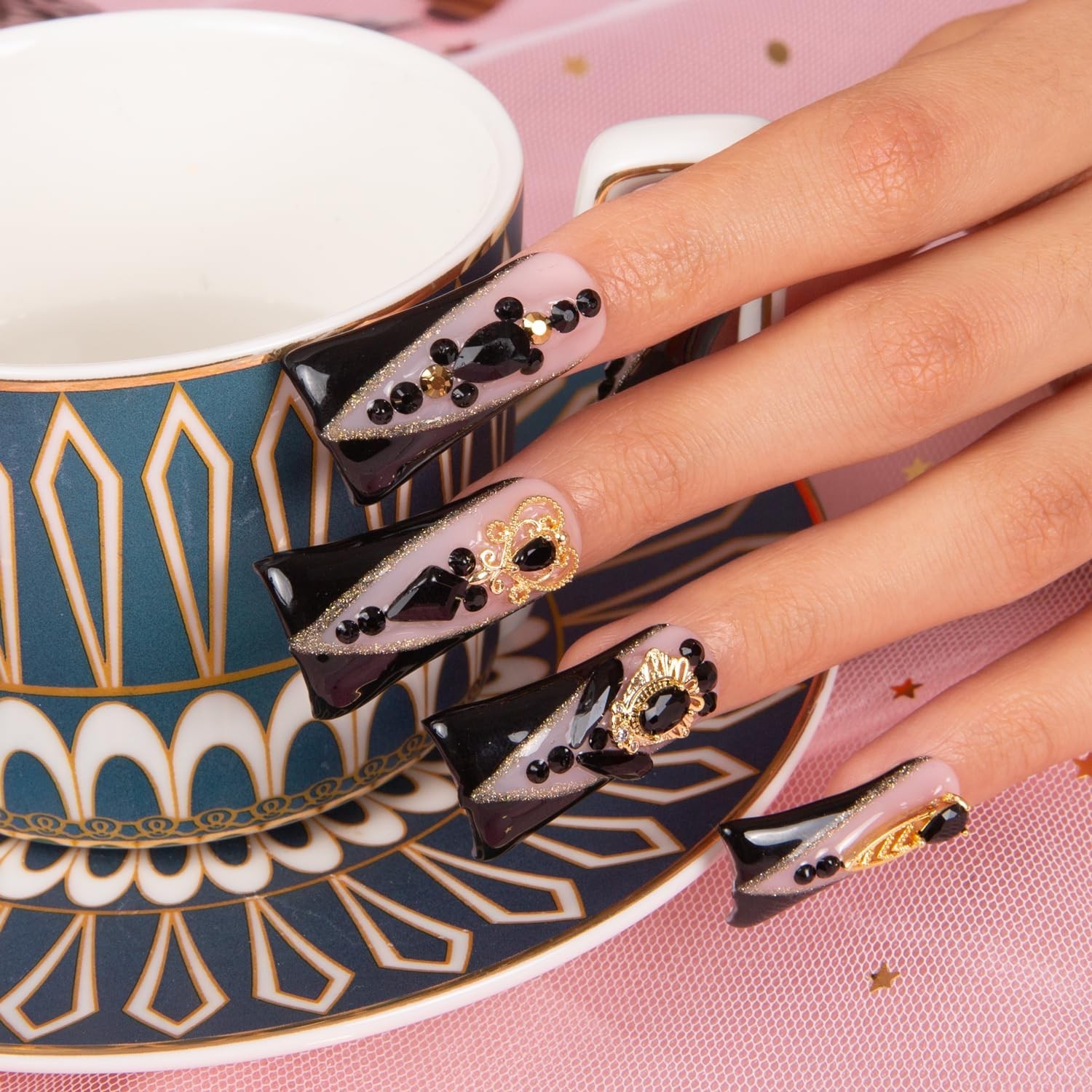Obsidian Palace Black French Tip Handmade Press on Nails