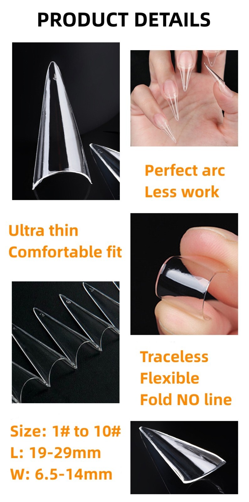 500PCS Half Cover French STILETTO FALSE NAILS Salon Manicure DIY Extension Tips