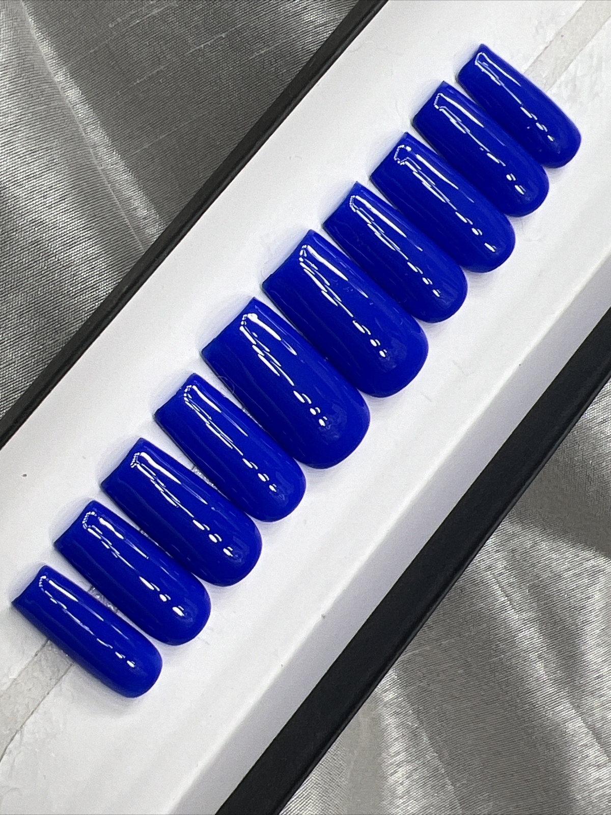 🫐 CUSTOM Gel Press On False Nails, BLUE SQUARE NAILS, 10p set M w/ FULL KIT