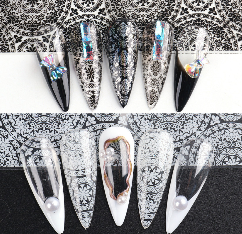 10pcs Nail Foils Transfer Stickers Decals Holographic Retro Flower Nail Art 526