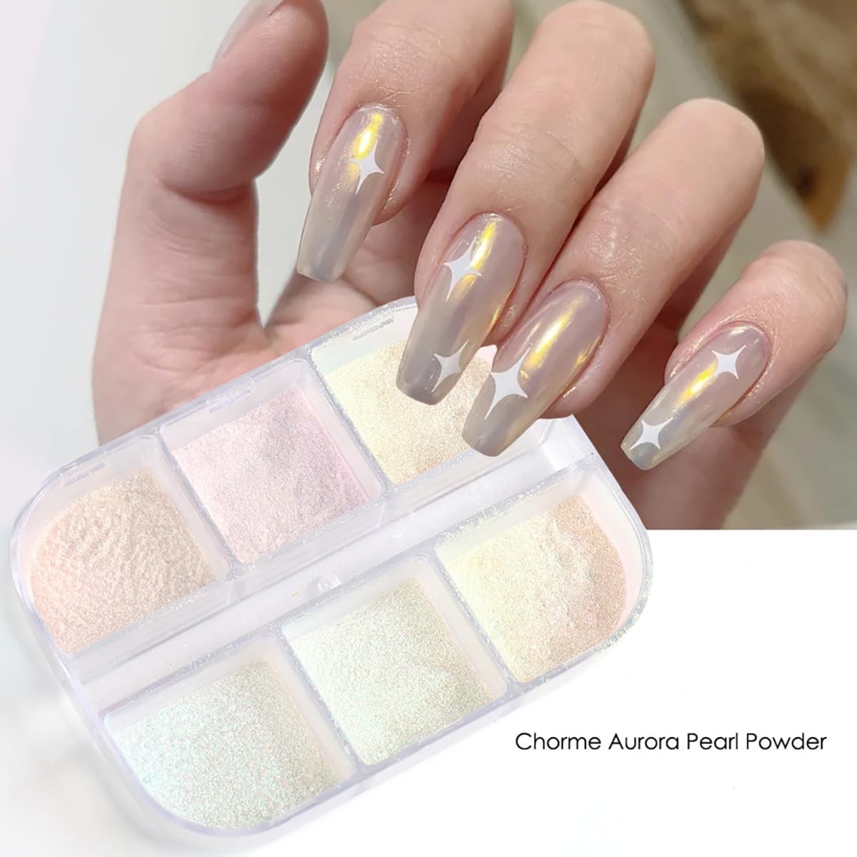 6 Colors Chrome Nail Powder Set, Mirror Effect Metallic Iridescent Mica Powder f