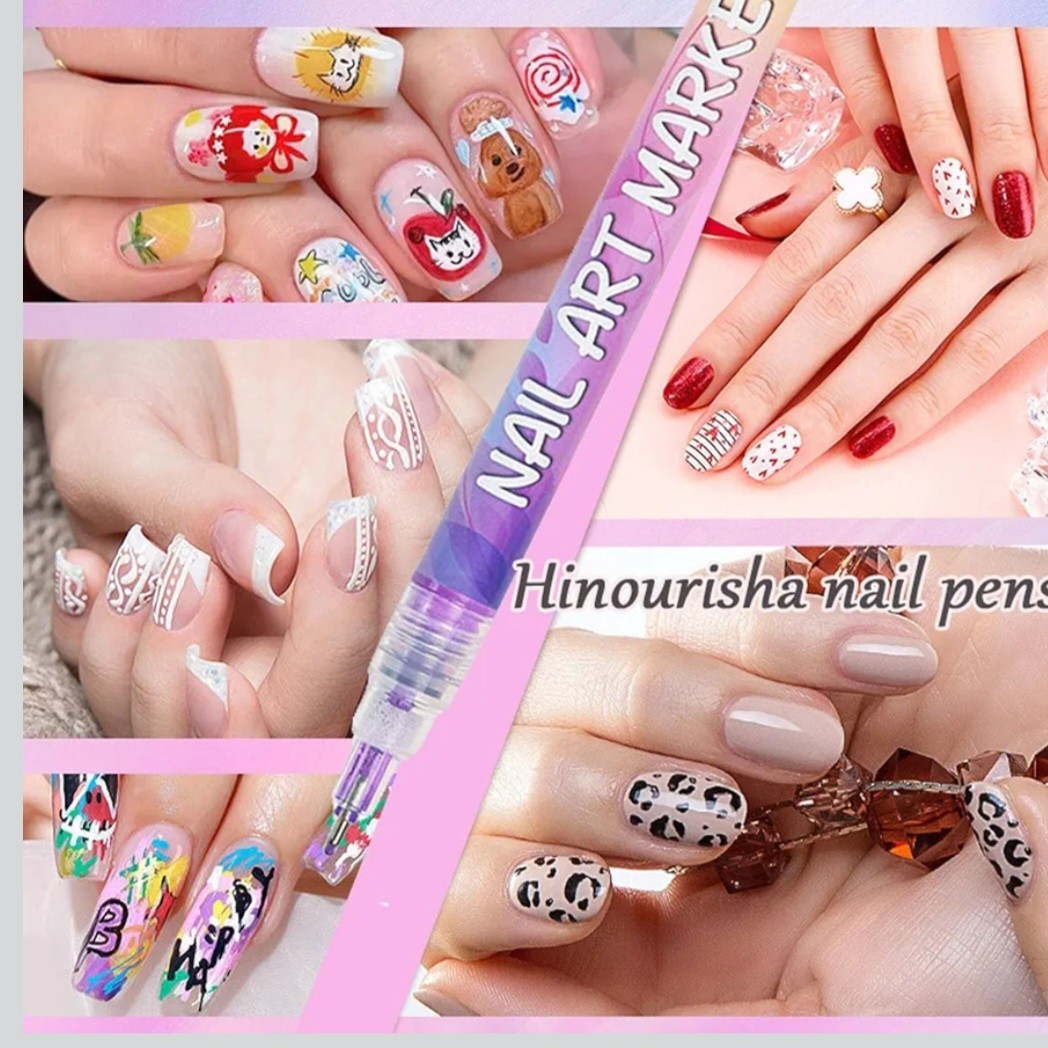 Hinourisha Acrylic Nail Art Pen Set Multicolor Water-Based Quick Dry