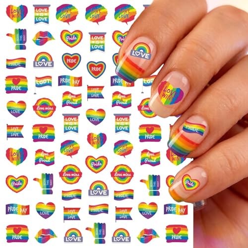 4 Sheets Pride Nail Art Stickers for Women Man LGBTQ+ Rainbow Nail Art Decals