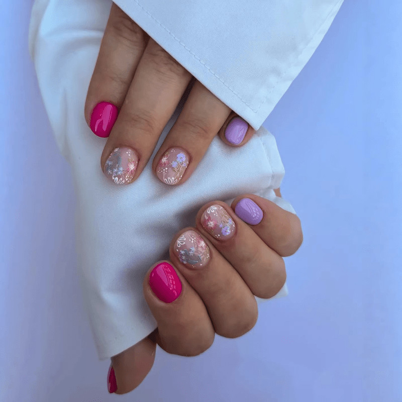 48 pieces of short square A rose pink purple floral tattered armor, nail art