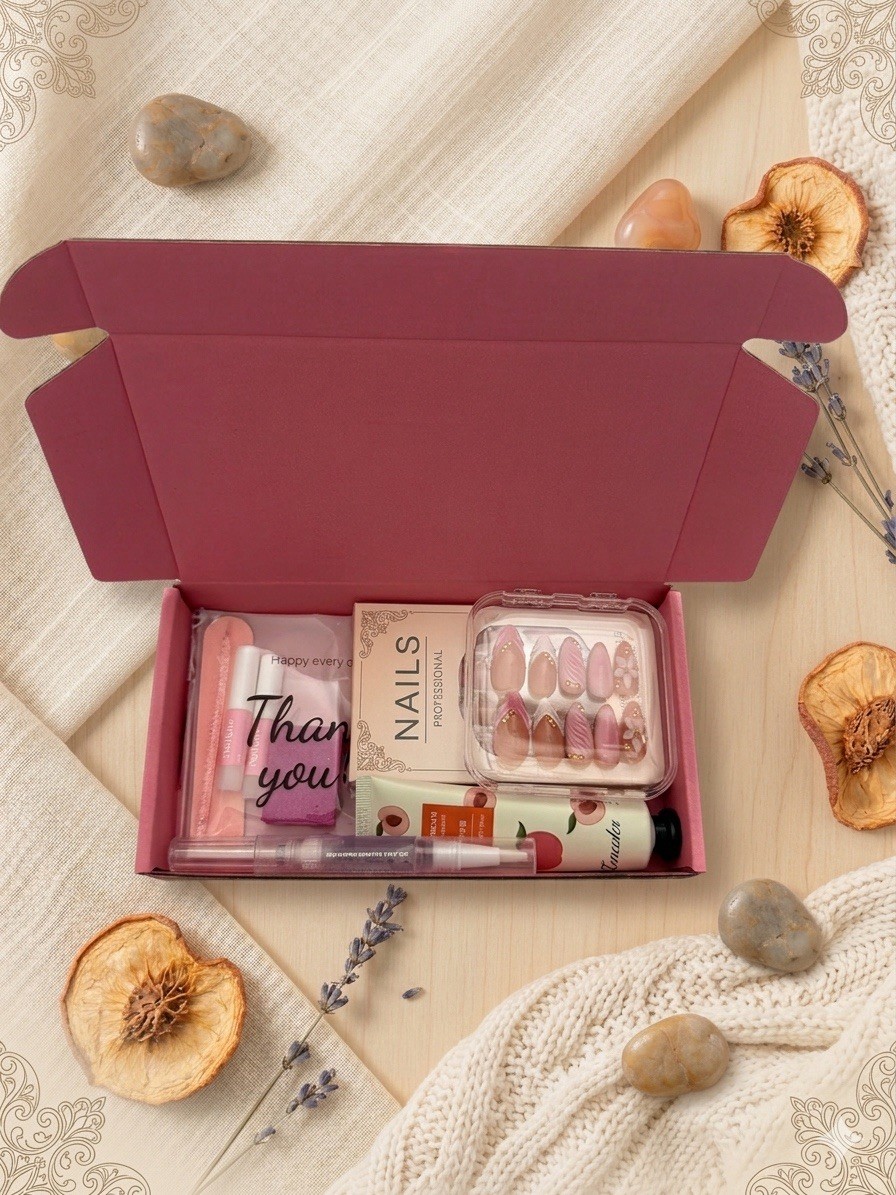 SADOER Press-On Nails and Face Mask Nail Care Set Full Size Vitamin C Hydrating