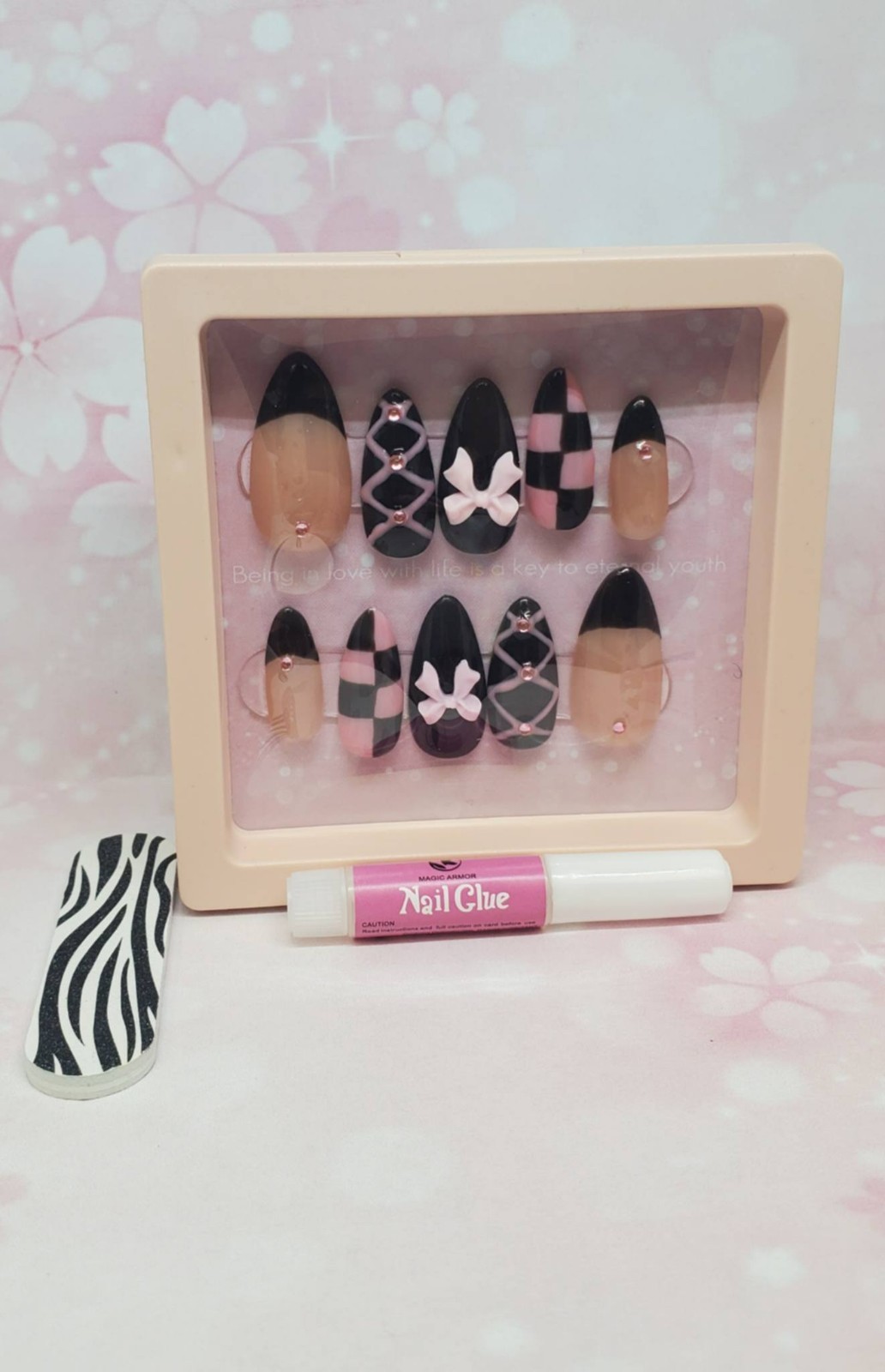 Pink Bow Press On-Nails (Handmade)