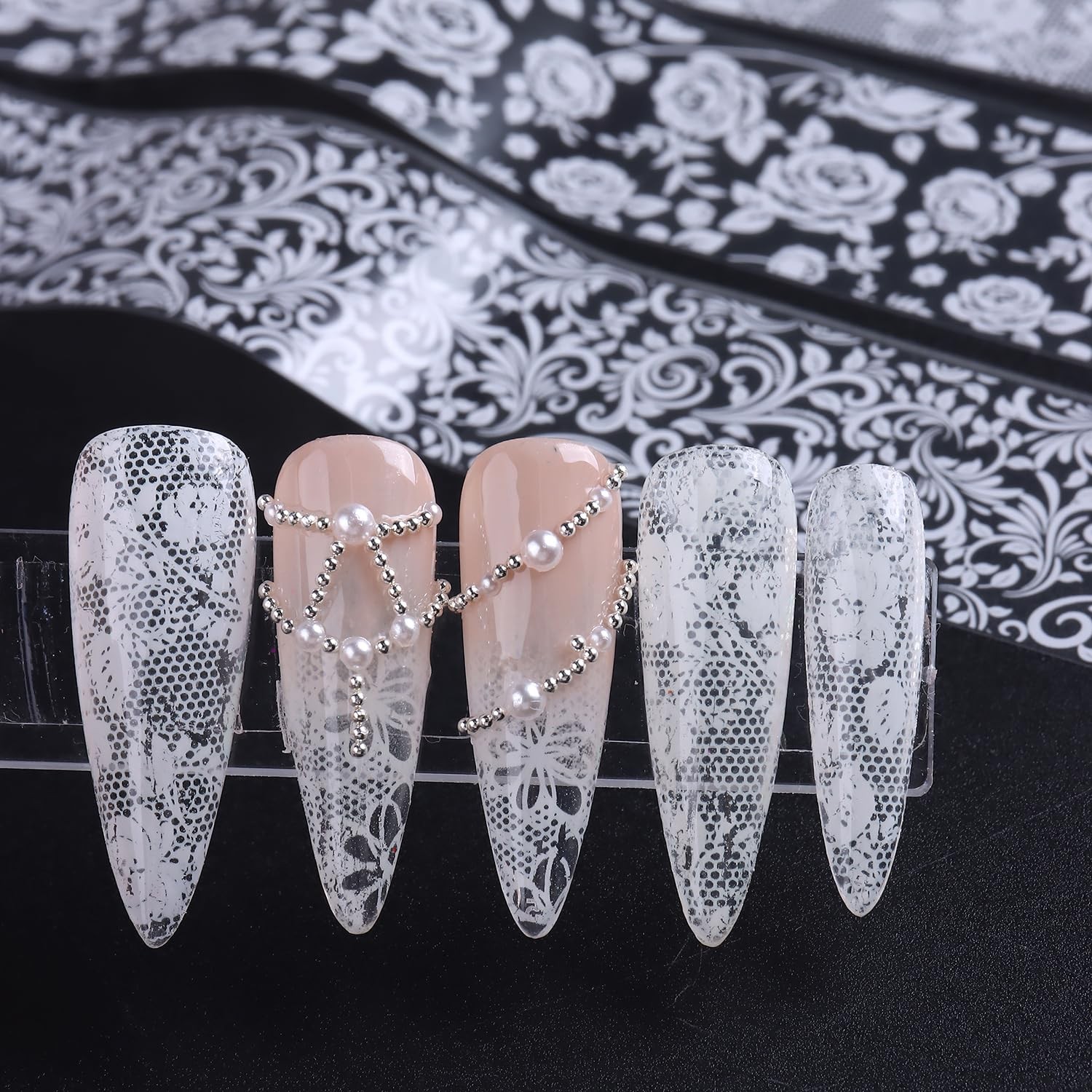 10 Rolls Lace Nail Foil White and Black Nail Transfer Foil Stickers | Hologra…