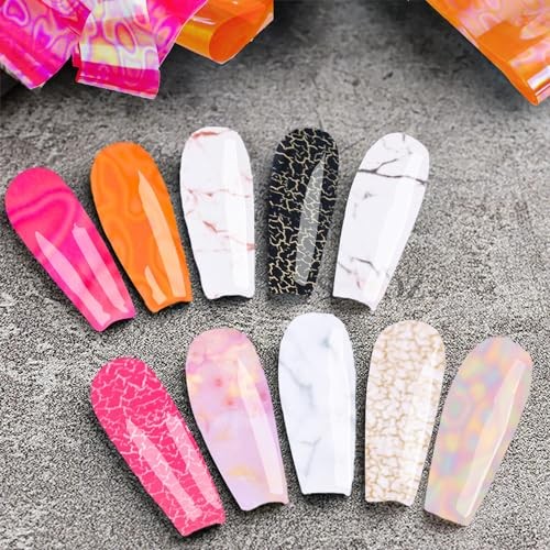 Iridescent Nail Foil Sheets – Holographic, Starry Sky, Marble, Neon Nail Kit2