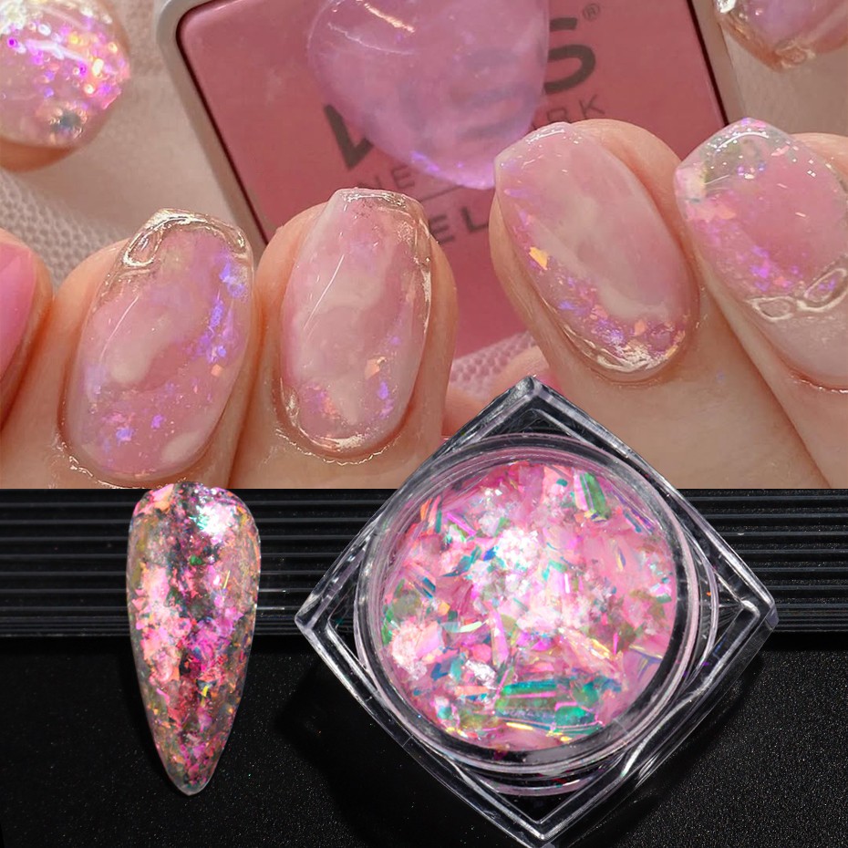 6pcs Aurora Opal Nail Glitter Flakes Iridescent Nail Pigment Crystal Mermaid Spa