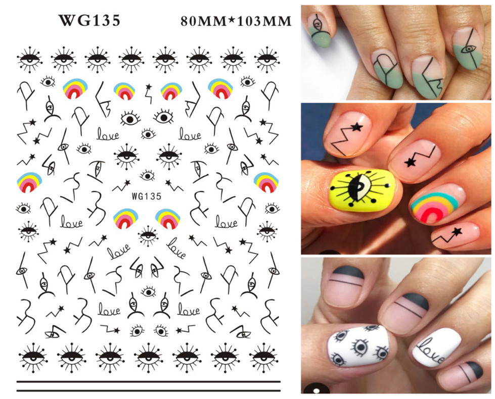 Abstract Color Evil Eye Nail Art Decal Sticker Hamsa Hand of Fatima 3D DIY NH3