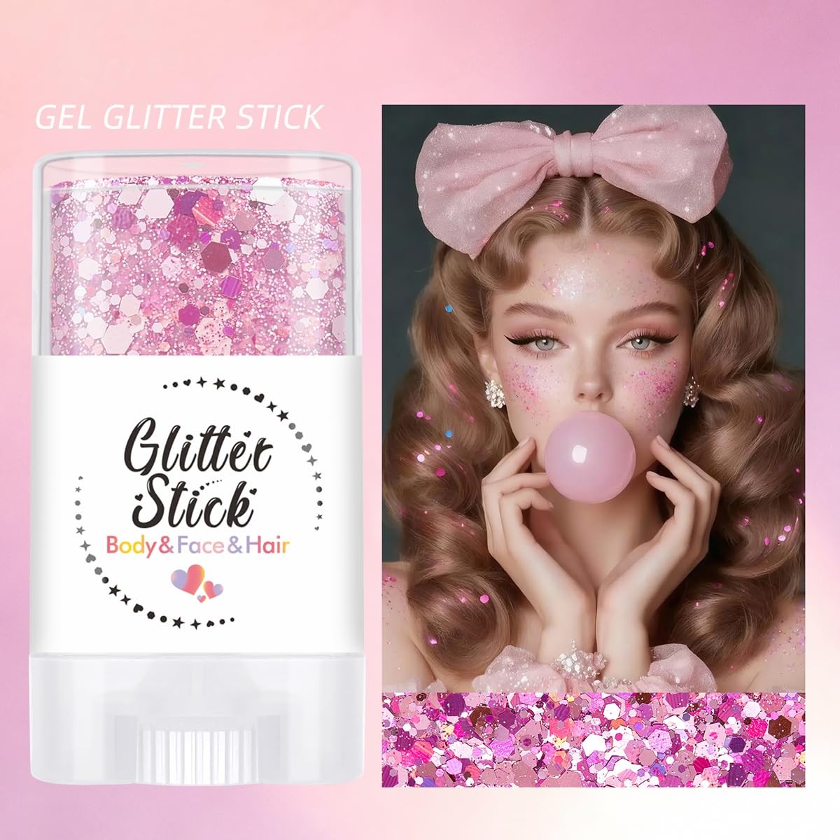 SYPAFG Body Glitter Stick Pink and Purple 2 Pack