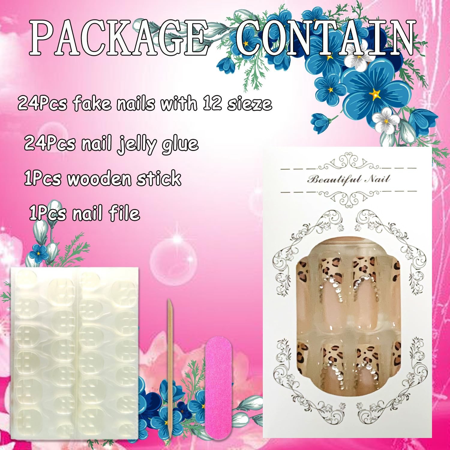 Press on Nails Long Coffin Shaped Glossy Full Cover Acrylic Long Length Frenc…