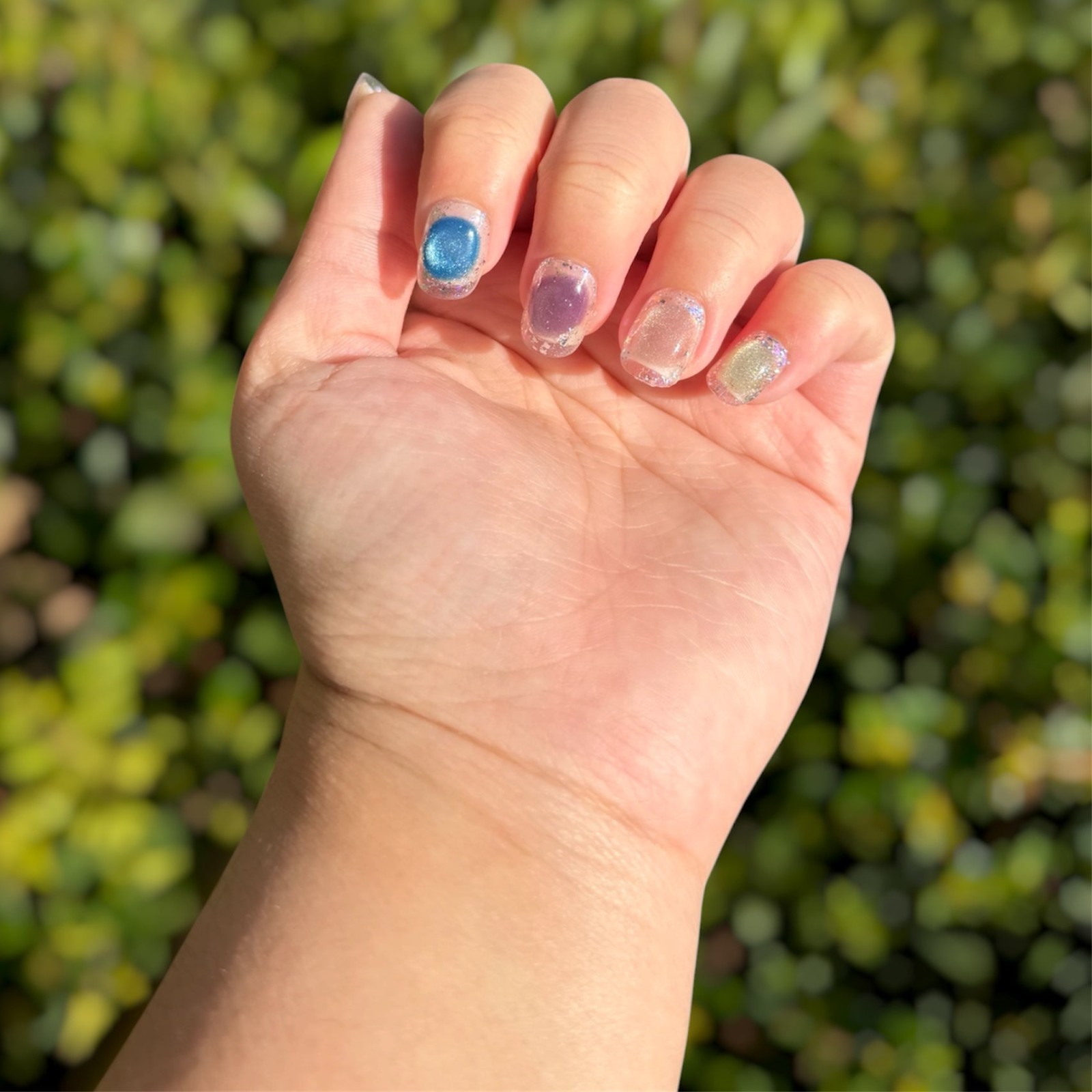 Pastel Aura Short Square Press On Nails Jelly Glitter Reusable False Nail Size M