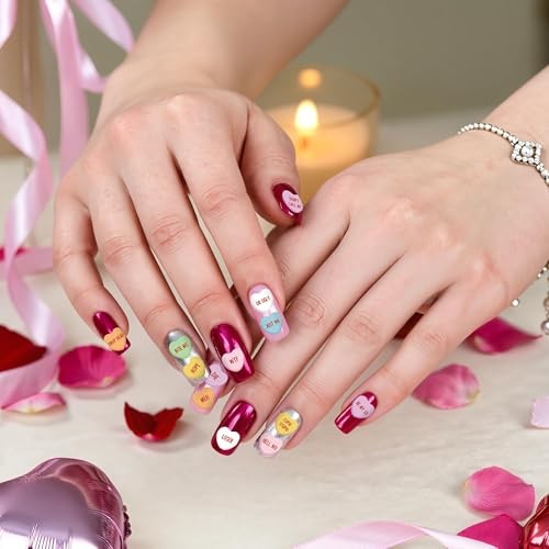 Valentine’s Day Mean Conversation Heart Nail Sticker – 8 Sheets Colorful