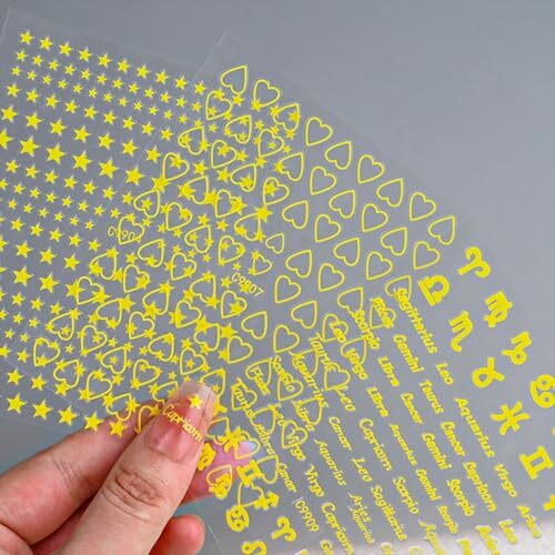 12 Sheets Gold Star Nail Art Stickers 3D Self Adhesive Flower Heart Letter