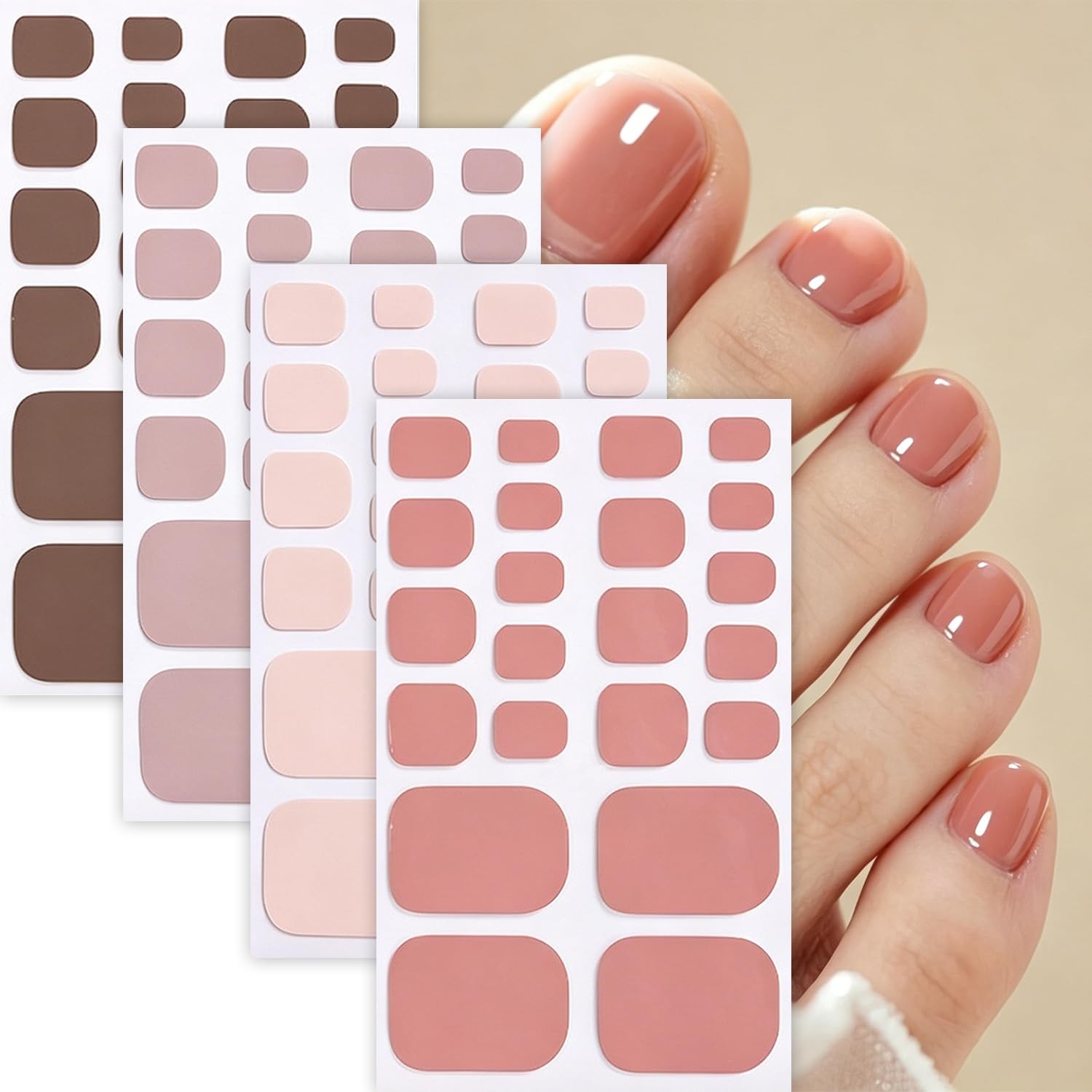 Solid Color Full Nail Wraps Elegant Simple Toe Nail Polish Stickers Nude Pink…