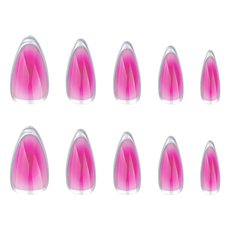 Fashionable Rose Red And Silver French Almond Press on Nail Acrylic Nail Tips