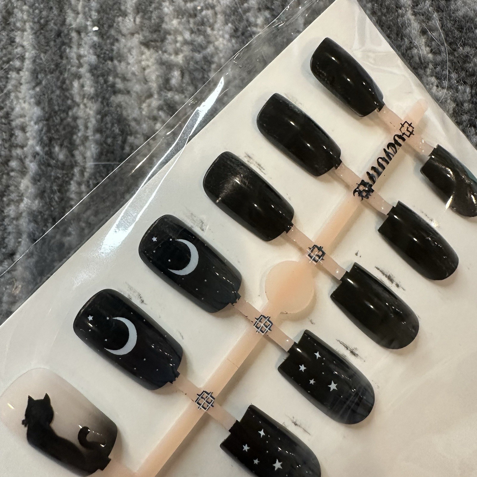 False Nails Black Cat Faux Nails Pack of 24 Long Round Cute Cat Lady Gift New