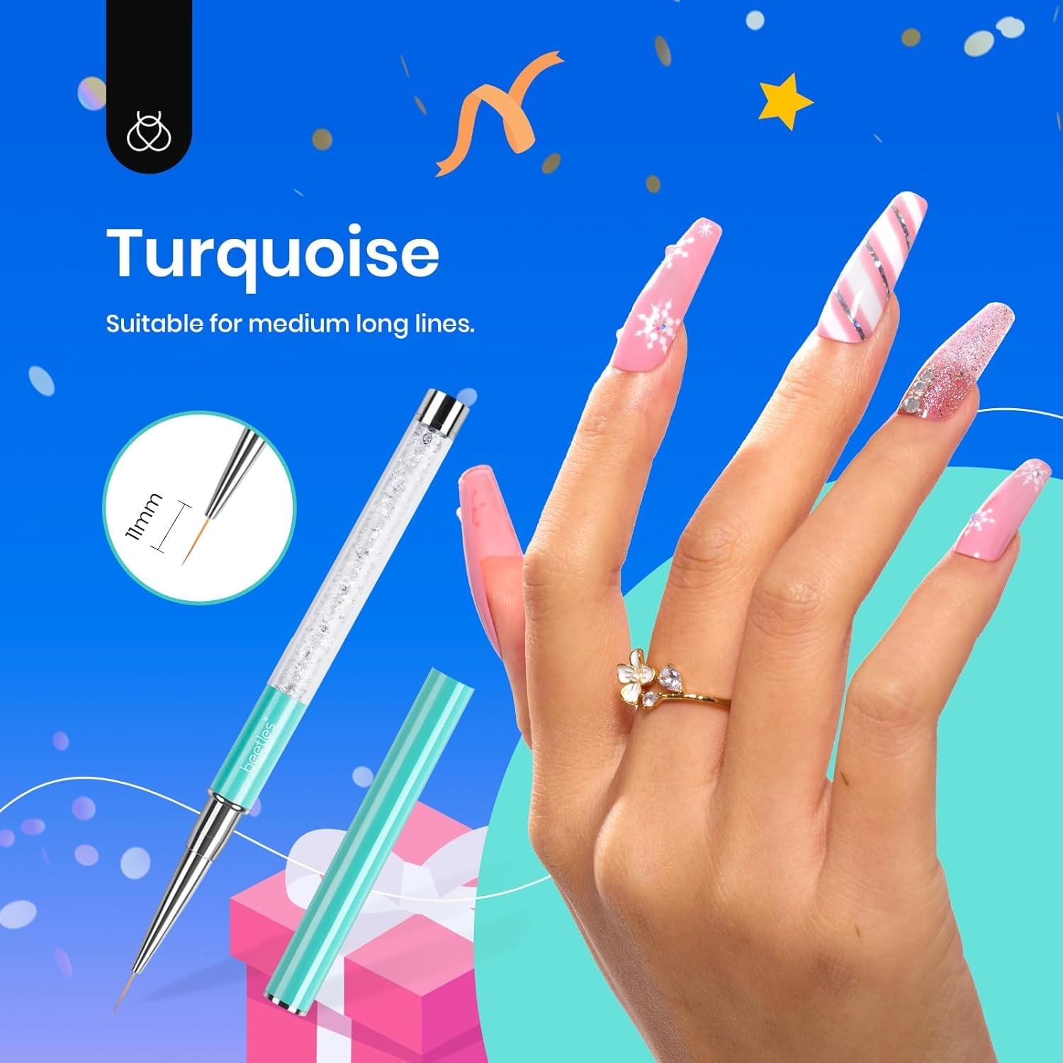 Nail Art Liner Brushes Set 5Pcs for Drawing and Design with Rhinestone Handle