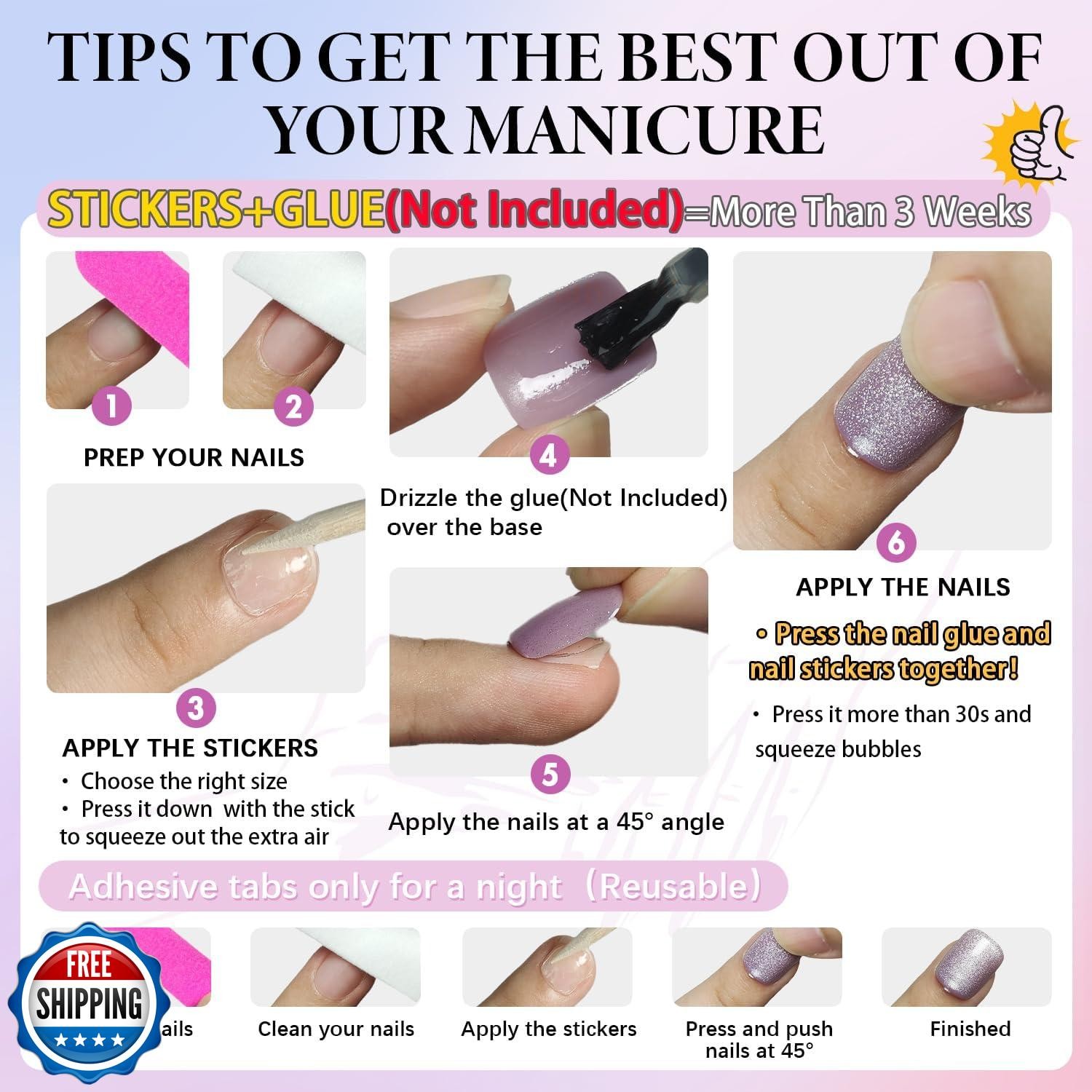 KQueenest Cat Eye Press on Nails Short, 30 Pcs Acrylic Press on Nails Square,
