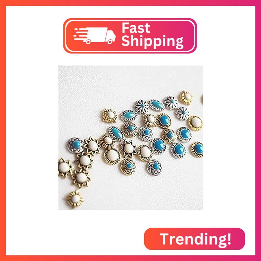 Turquoise Totem Flower Nail Charms – DIY Retro Western Nail Art Decorations 50pc