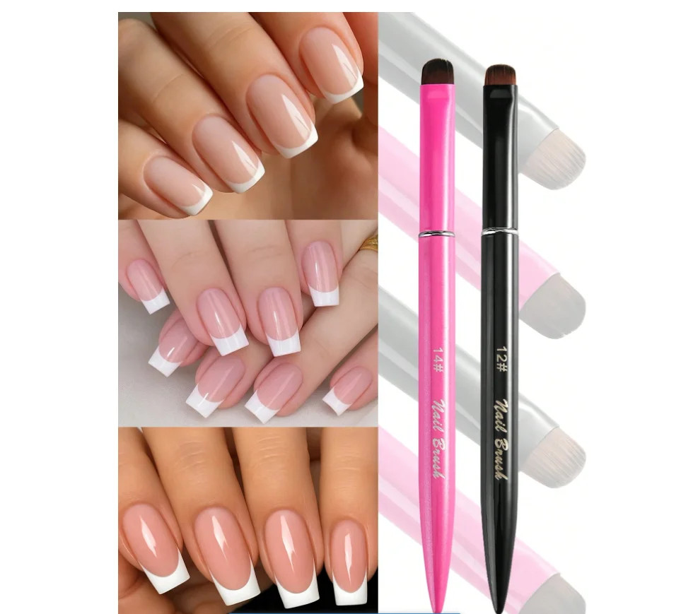 2Pcs French Manicure Brush Set, 3-In-1 Nail Brush for Gel and Acrylic Nails – Ny