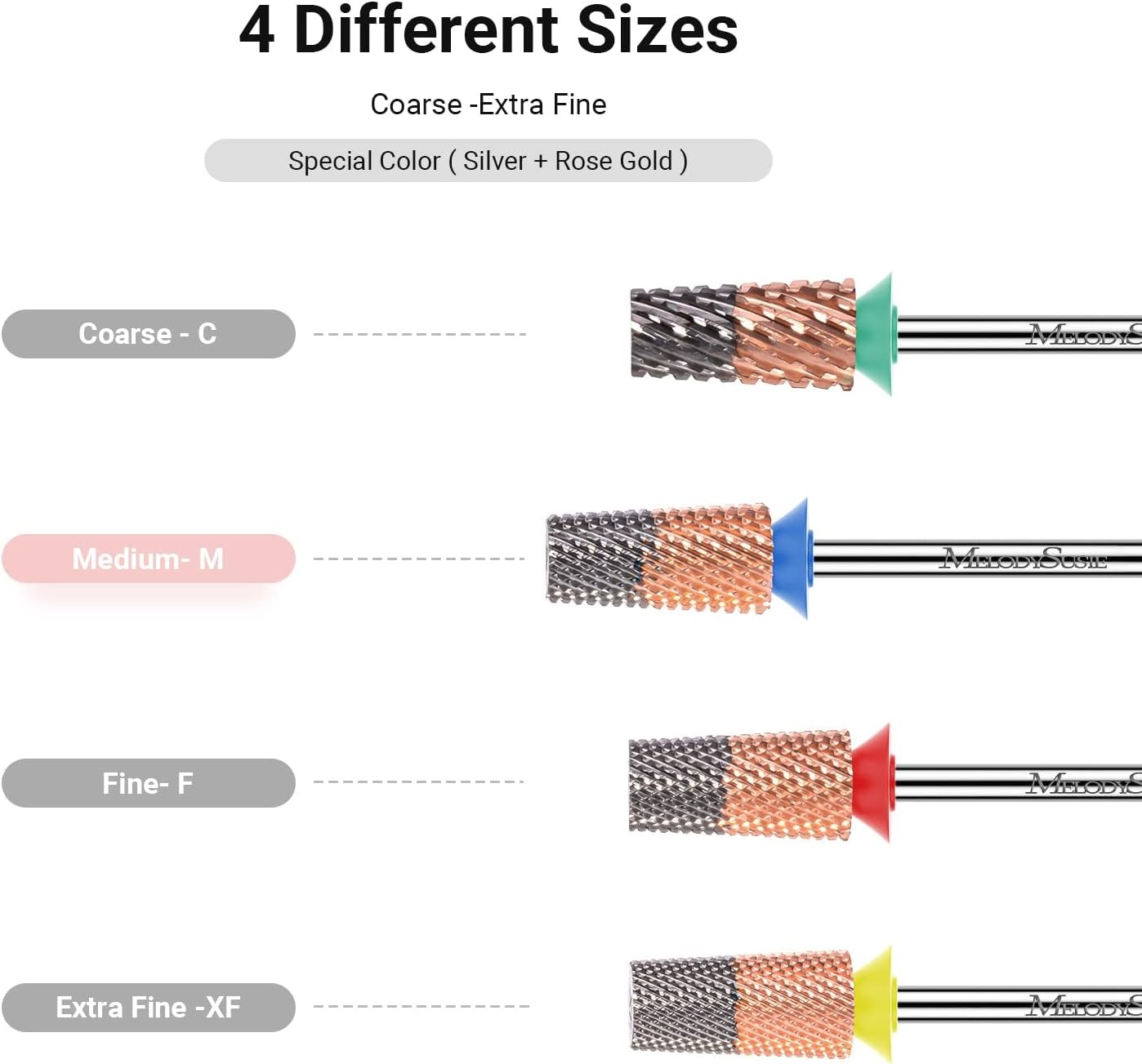 Tapered Nail Drill Bits, 3/32” Carbide Tungsten Bits,