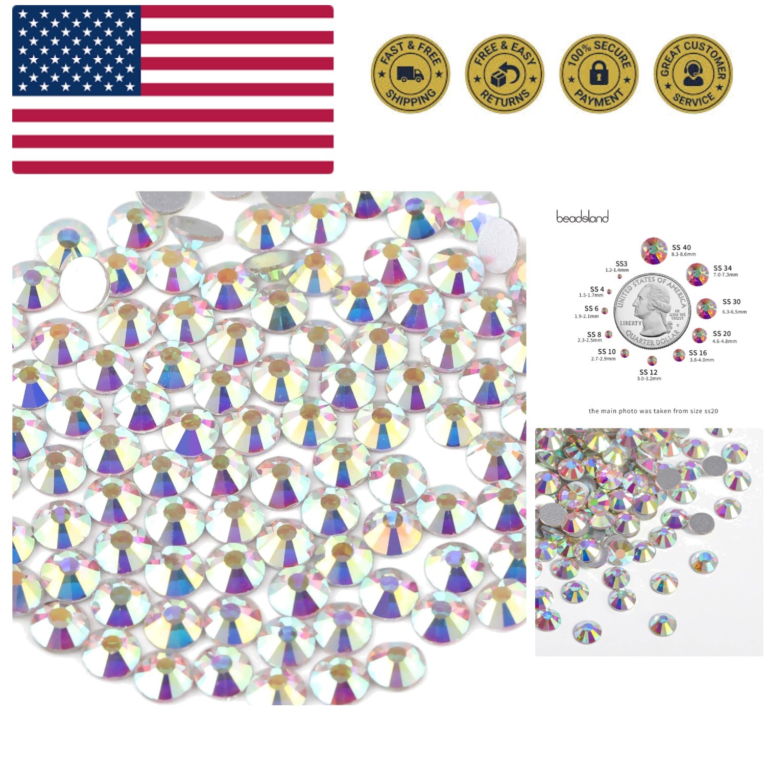 1440pcs Flat Back Crystal Rhinestones Round Gems for Nail Art and Craft Glue …