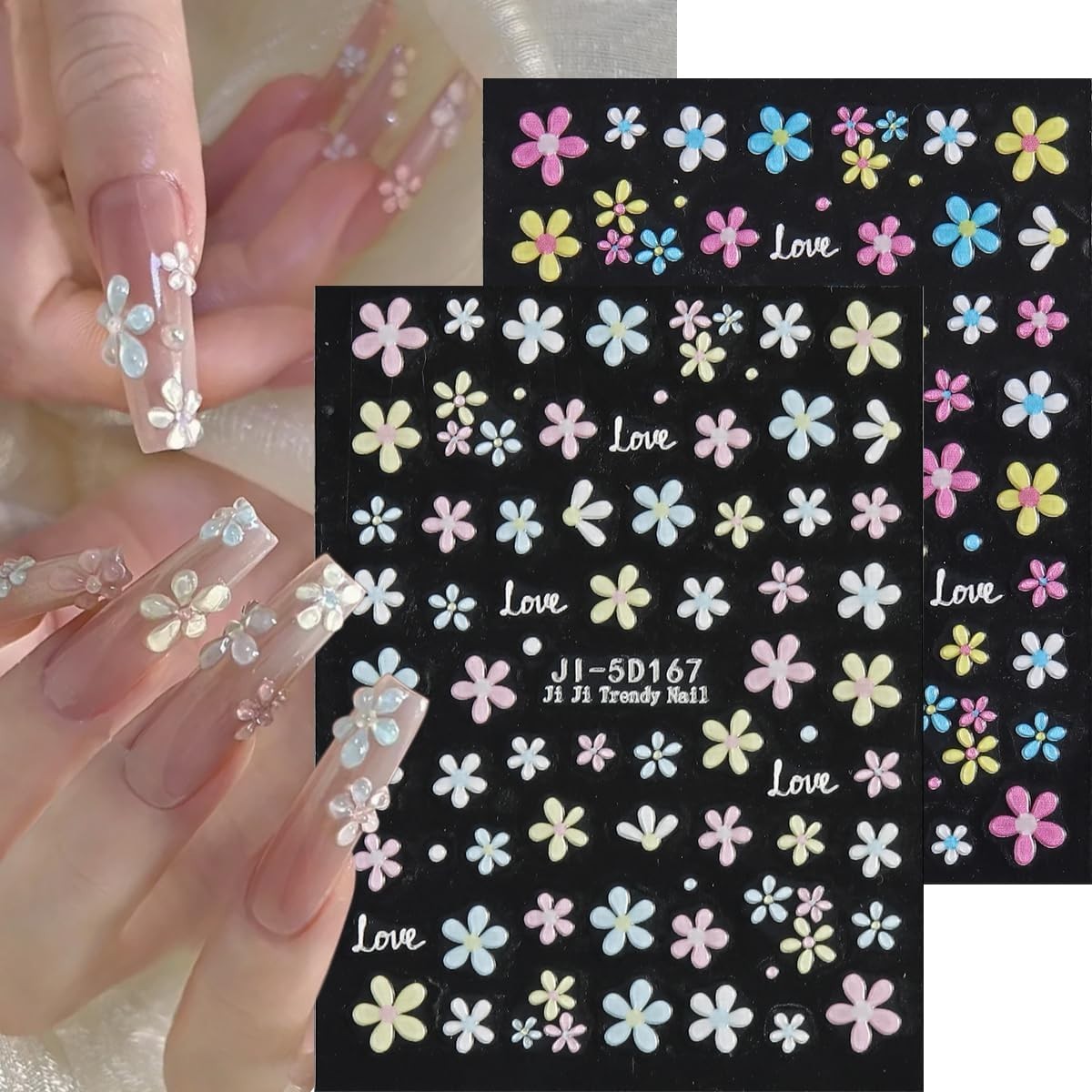 Colorful 5D Floral Nail Art Stickers – Easy Peel & Stick Designs for Spring