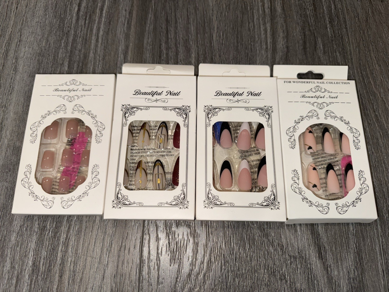 1 x Beautiful Nail Almond Long Full Cover Shiny Press-On Nails Pink/Black/Gold