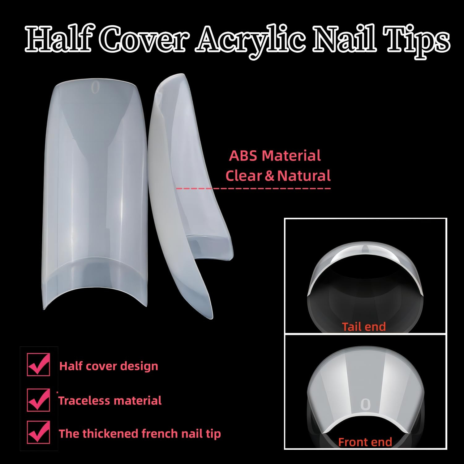 1000Pcs Clear and Natural Acrylic Nail Tips,10 Size French Nail Tips for Acrylic